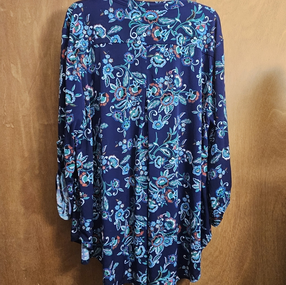 Chicos womens Floral V neck Tunic Blouse Top shirt 22 24w 3x 3xl Navy blue - Picture 7 of 9